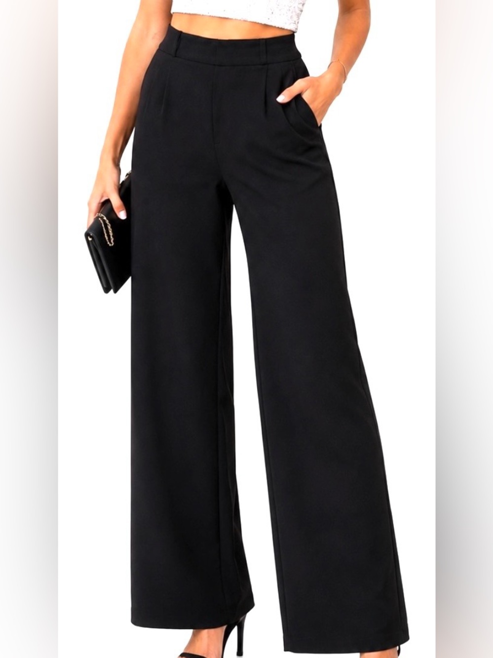 Wide Leg Women’s Pants Black‎ Size 8 Cocktail Party Workwear Wrinkle Resistant